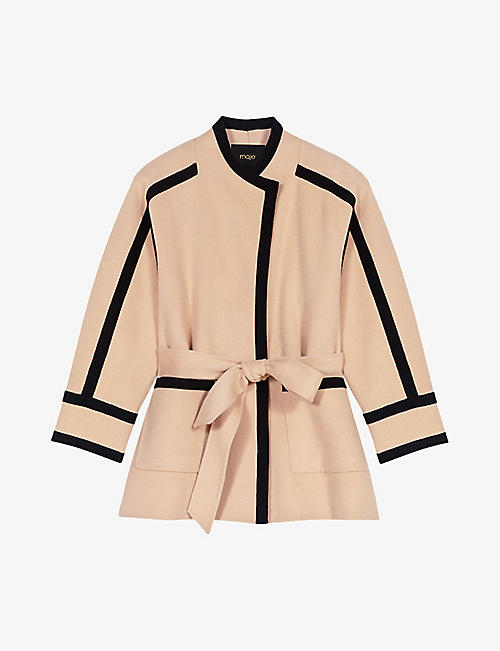 MAJE: Gicolora contrast-trim double-breasted wool coat