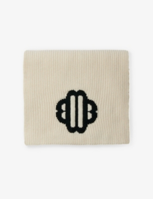 Maje Womens Blanc Emyscarfy Logo-embroidered Wool-blend Scarf In Blanc