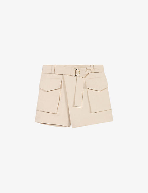 MAJE: Iosta pocket-detail asymmetric-hem linen-blend shorts