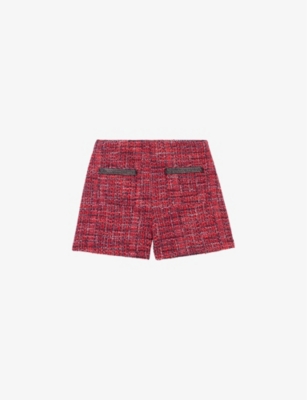 Maje Chain-link Trim Tweed Shorts In Red