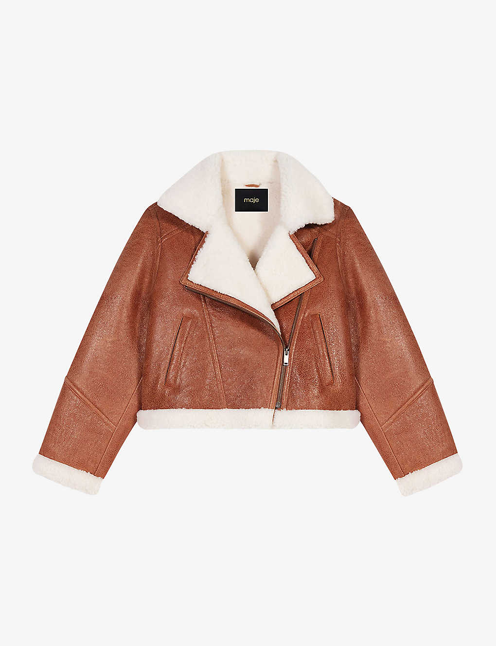 Maje Womens Bruns Glacket Shearling-trim Leather Jacket