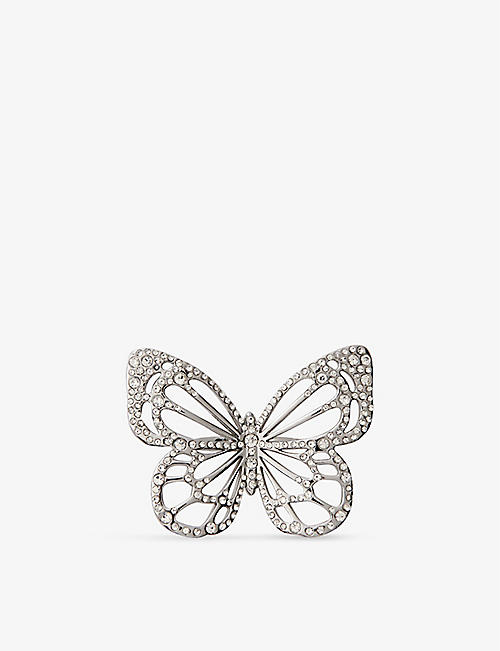 MAJE: Rhinestone-embellished butterfly brass ring