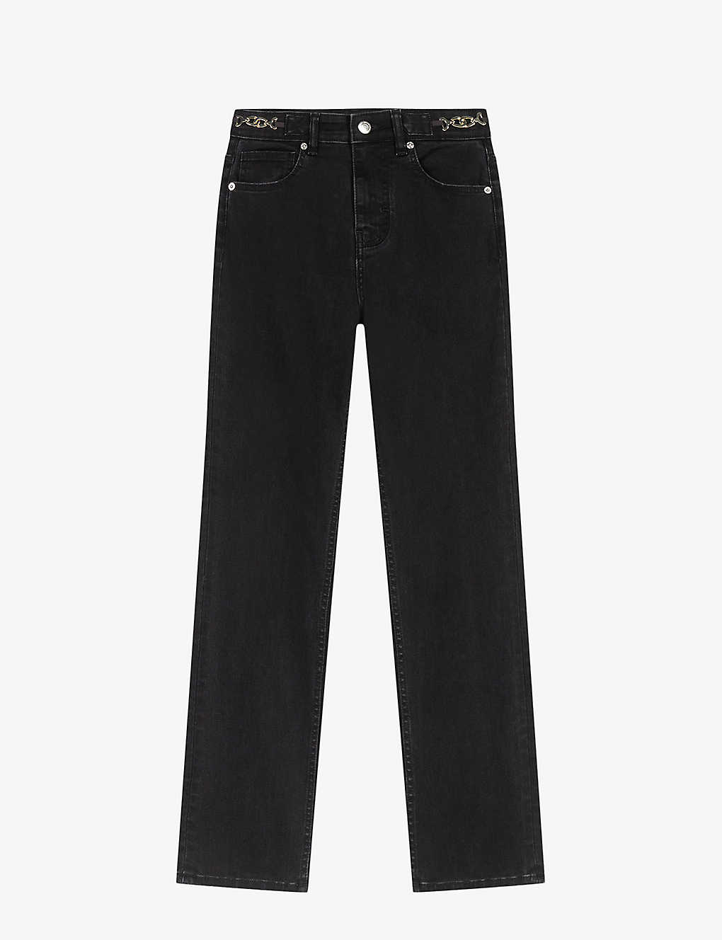 Maje Womens Black Pacha Slim-leg High-rise Denim Jeans In Noir / Gris