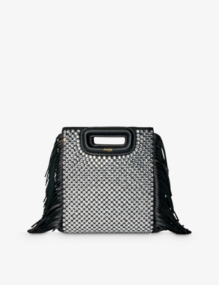 MAJE MAJE NOIR / GRIS RHINESTONE-EMBELLISHED LEATHER MINI BAG