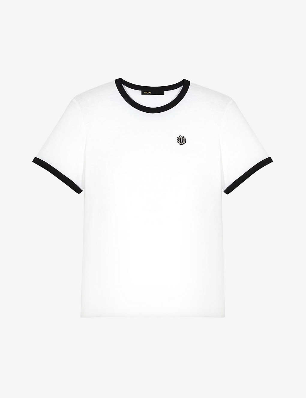 Shop Maje Women's Blanc Tperlo Logo-embroidered Cotton T-shirt