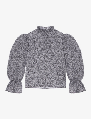 Maje Womens Bicolore Floral-print Funnel-neck Woven Blouse In Bicolore