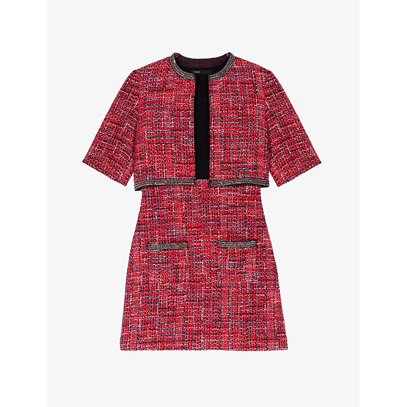 Maje Womens Ritalete Two-in-one Metallic-thread Woven Mini Dress