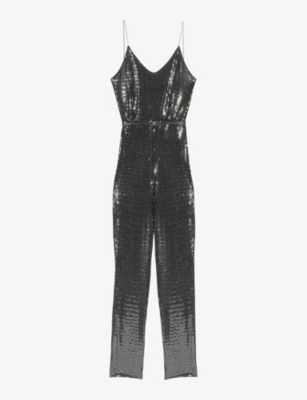 Maje Pilexisette Sequin Jumpsuit In Black