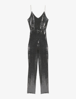 MAJE MAJE WOMENS NOIR / GRIS PILEXISETTE SEQUIN-EMBELLISHED STRETCH-WOVEN JUMPSUIT