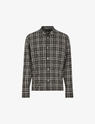 Allsaints Corvus Checked Relaxed Fit Shirt In Jet Black