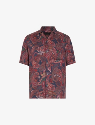 Allsaints Zowie Paisley Print Relaxed Fit Shirt In Depth Blue