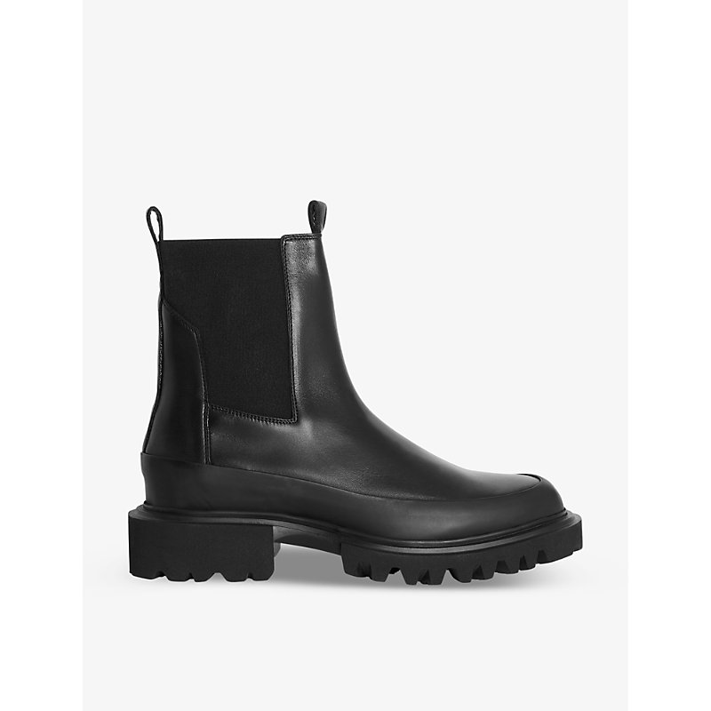 Shop Allsaints Harlee Chunky-heel Leather Ankle Boots In Black