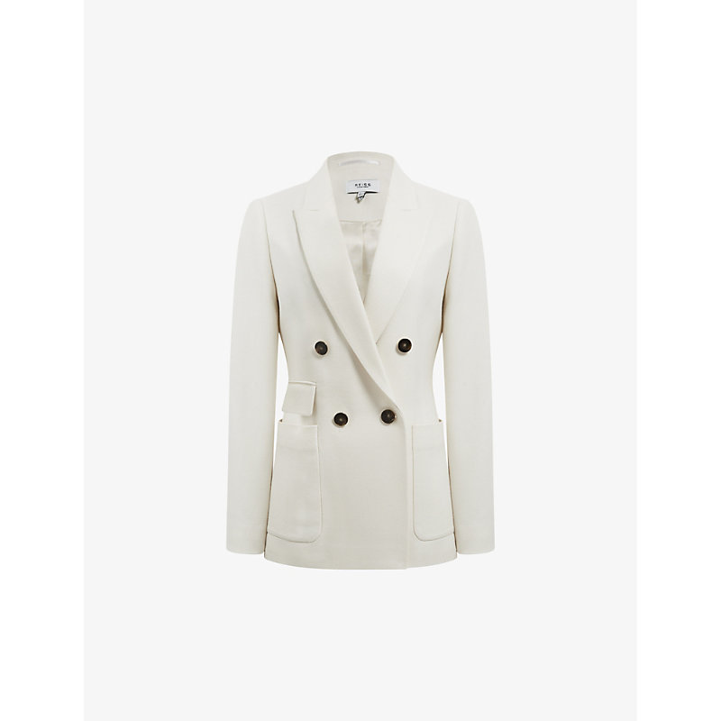 Reiss Womens White Larsson Double-breasted Wool-blend Blazer
