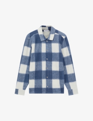 Reiss Scott Regular-fit Checked Brushed-woven Overshirt In Blue