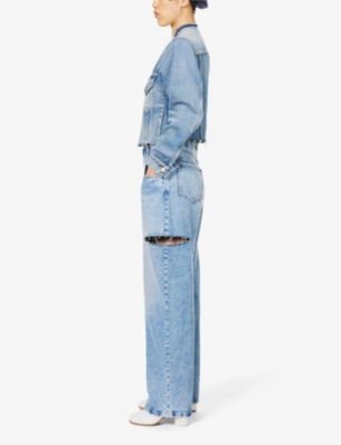 Shop Maison Margiela Women's Blue Icons Cut-out Straight-leg High-rise Jeans