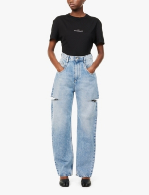 Maison Margiela High-rise Jeans With Side Rips In Blue