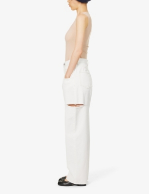 Shop Maison Margiela Icons Cut-out Straight-leg High-rise Jeans In White