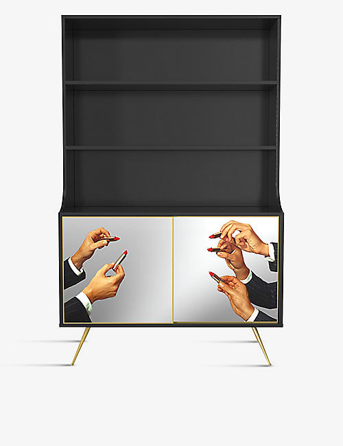 SELETTI: Seletti x TOILETPAPER Black wood and glass bookcase 90cm