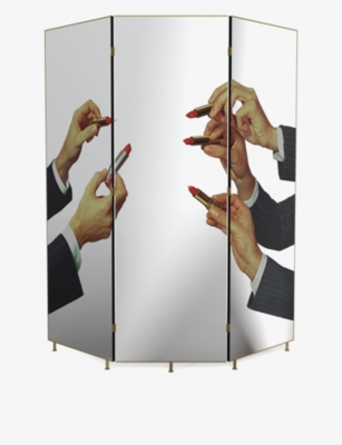 SELETTI: TOILETPAPER lipstick-print folding wooden screen 175cm