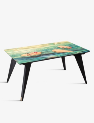 SELETTI: TOILETPAPER sea girl-print rectangle wooden table 74.5cm