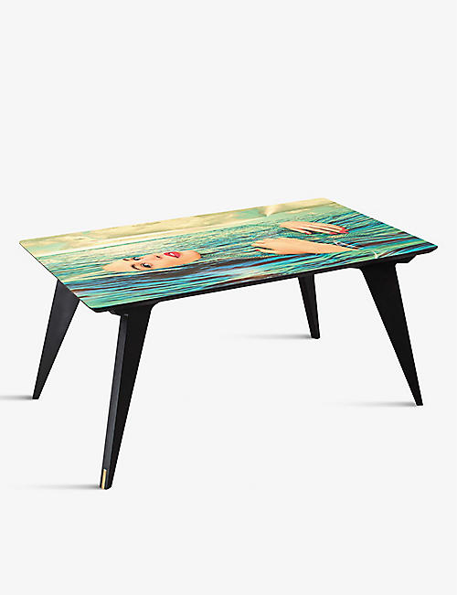 SELETTI: TOILETPAPER sea girl-print rectangle wooden table 74.5cm
