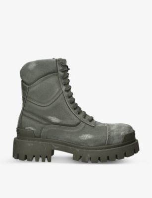BALENCIAGA: Combat Strike faded-wash canvas ankle boots