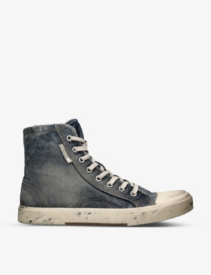 BALENCIAGA: Paris distressed denim high-top trainers