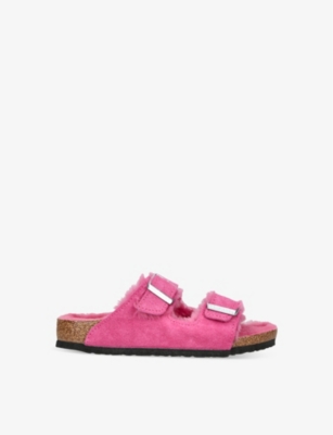 Shop Birkenstock Kids' Arizona Faux-shearling Sandal In Fuchsia