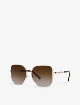 Shop Tiffany & Co Women's Gold Tf3078b Square-frame Metal Sunglasses