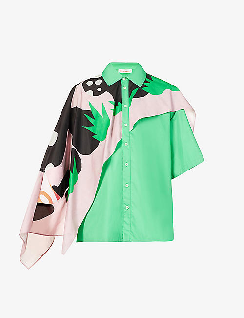 WALTER VAN BEIRENDONCK: Painting asymmetric-panel regular-fit cotton-poplin shirt