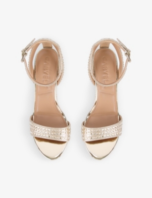 Shop Carvela Men's Gold Kianni Jewel-embellished Faux-leather Heeled Sandals