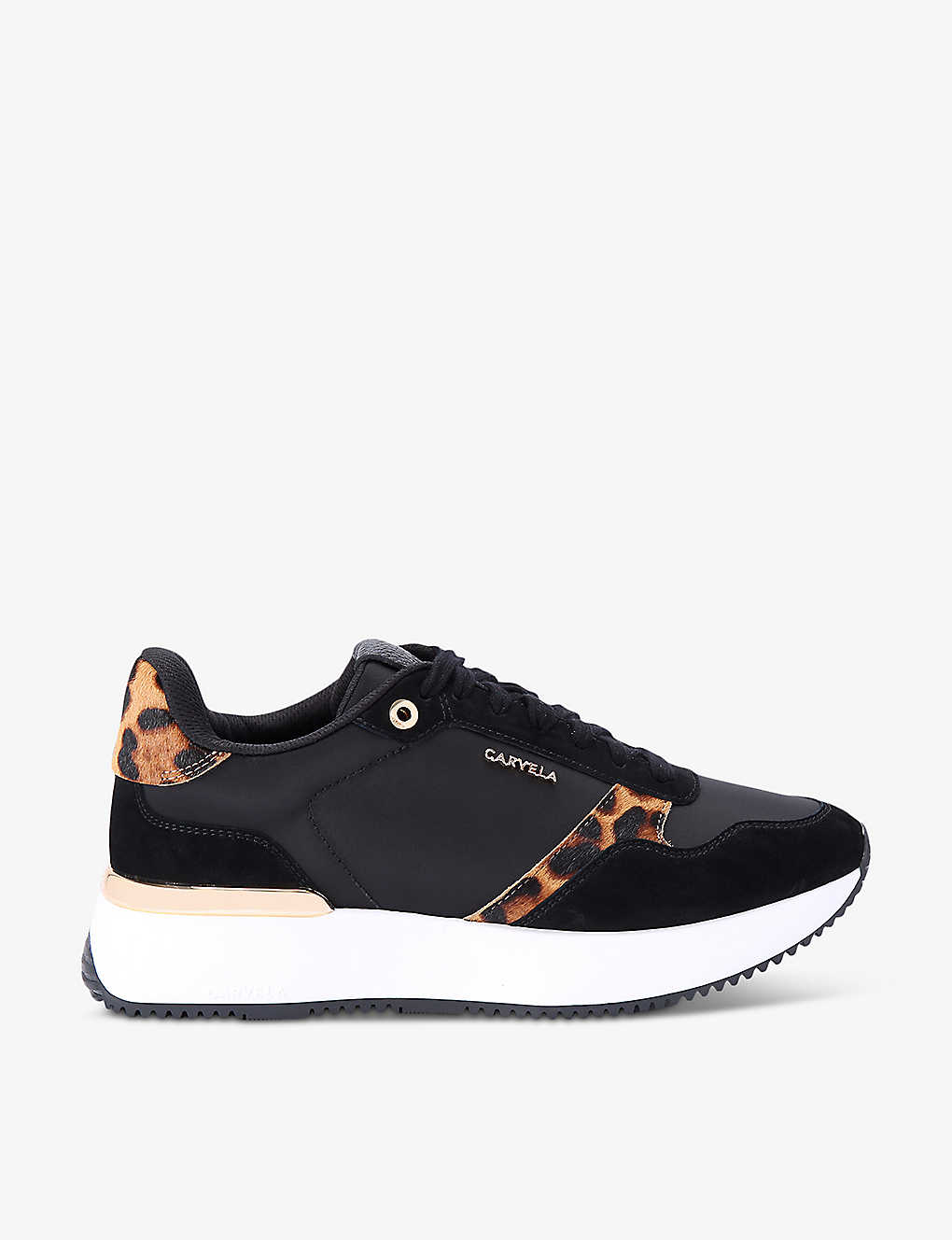 Carvela Flare Animal-print Leather Low-top Trainers In Blk/beige