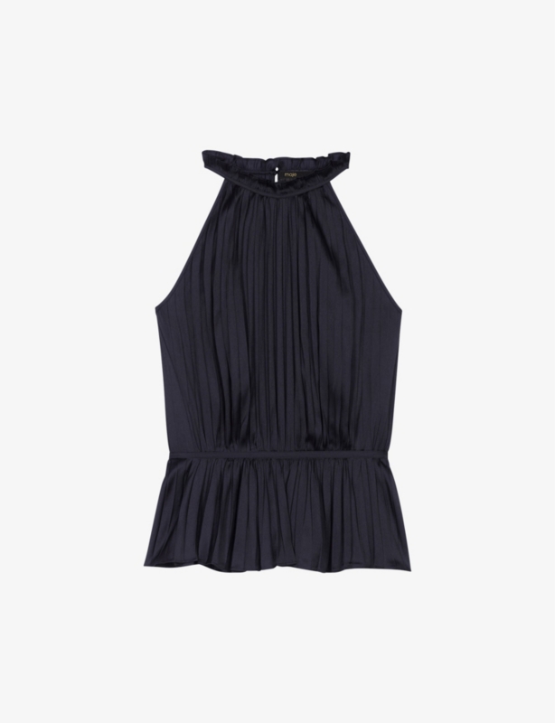 Leville halter-neck pleated satin top
