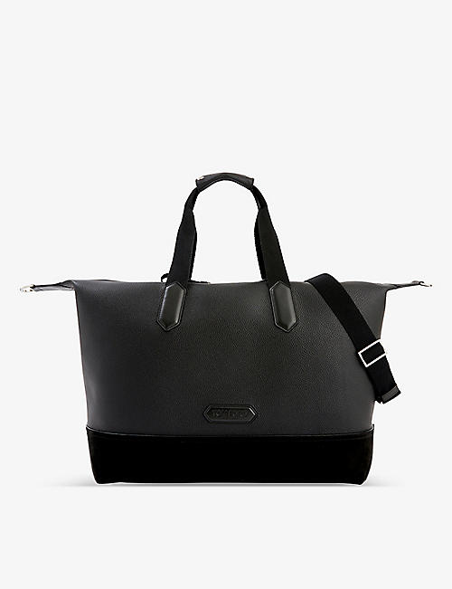TOM FORD: Logo-embossed leather holdall bag