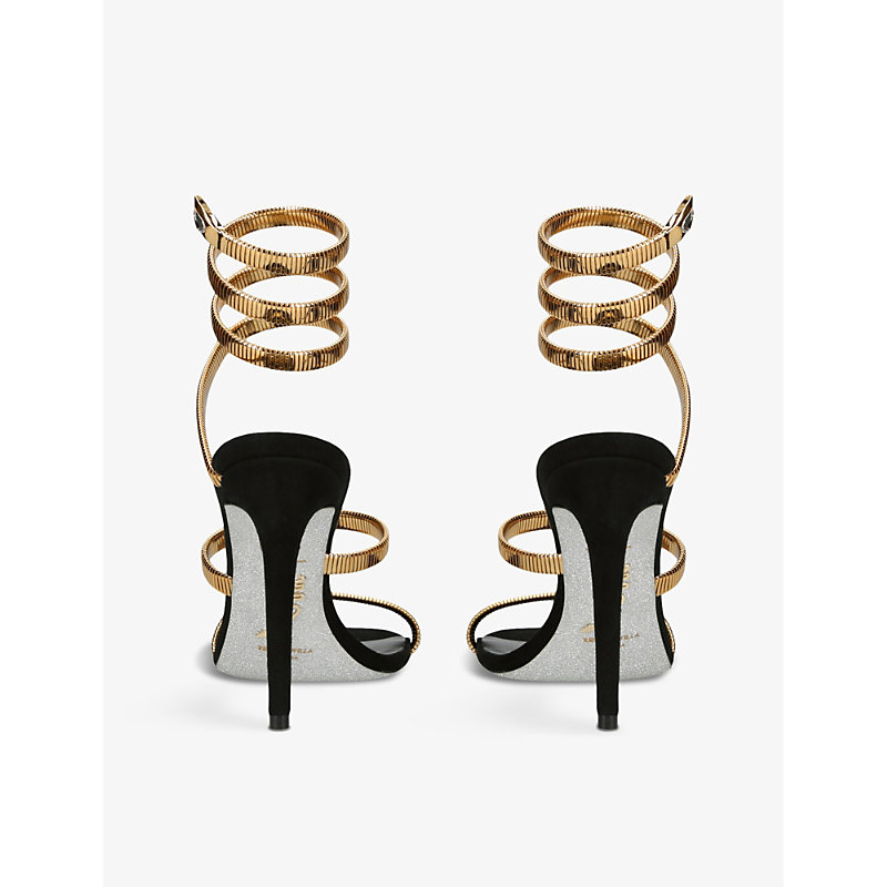 Shop René Caovilla Juniper 105 Coiled-strap Suede Heeled Sandals In Gold Comb