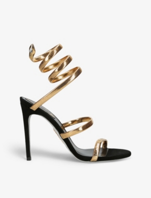 Shop René Caovilla Juniper 105 Coiled-strap Suede Heeled Sandals In Gold Comb