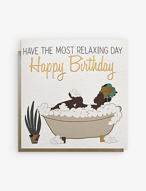 AFROTOUCH DESIGN: Bath Bubbles Birthday graphic-print greetings card 15cm x 15cm