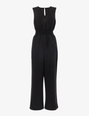 Whistles Danny Shirred-waist Sleeveless Linen Jumpsuit In Black
