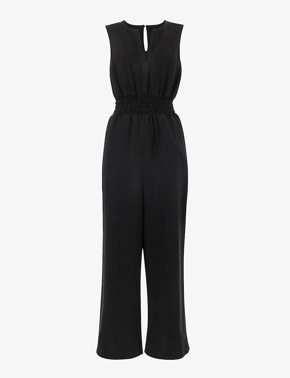 Whistles Danny Shirred-waist Sleeveless Linen Jumpsuit In Black