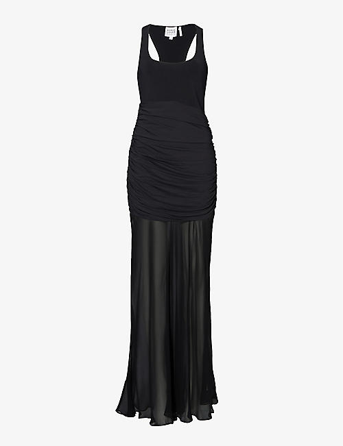HERVE LEGER: Draped-hem slim-fit recycled viscose-blend knitted gown