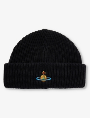 Vivienne Westwood Mens Black Sporty Brand-embroidered Wool Beanie