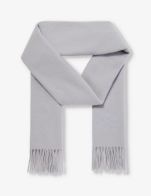 VIVIENNE WESTWOOD: Brand-embroidered fringed-trim wool scarf