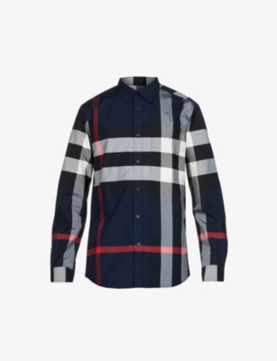Shop Burberry Men's Navy Ip Check Somerton Checked Regular-fit Stretch-cotton Shirt In Multi-coloured