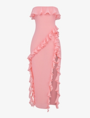 House Of Cb Womens Apricot Sarina Ruffle-trimmed Woven Maxi Dress In Orange