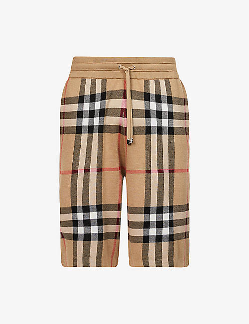 BURBERRY: Weaver check-print knitted silk and wool-blend shorts