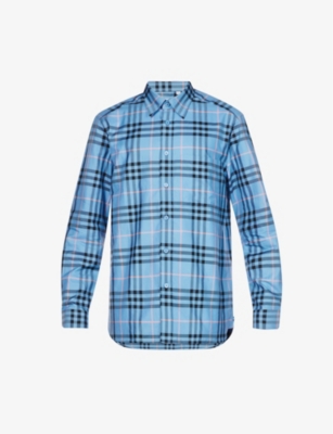 Burberry Stretch Cotton Poplin Shirt Sky Blue