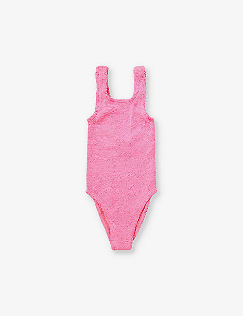 HUNZA G: Round-neck crinkle-texture swimsuit 7-12 years