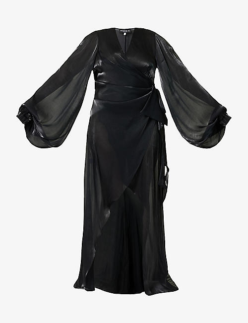 MIMINE AG: Wrap-over V-neck woven maxi dress
