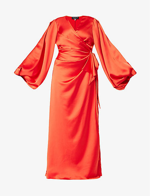 MIMINE AG: Wrap-over V-neck woven maxi dress