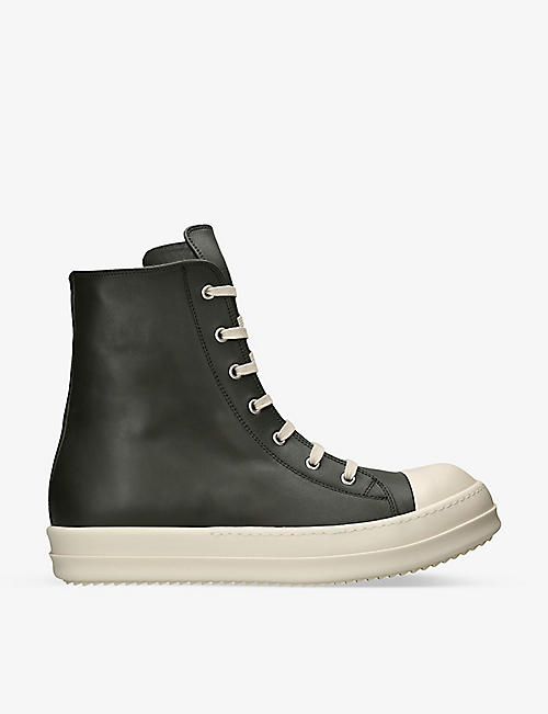 RICK OWENS: Chunky-sole toe-cap leather high-top trainers